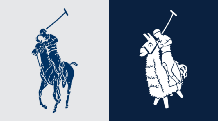 Logotipo de Ralph Lauren tradicional y logotipo de Ralph Lauren en Fortnite